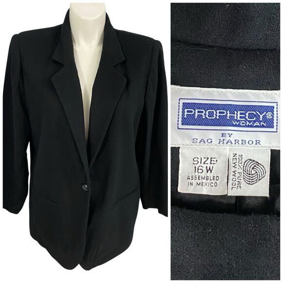 Sag Harbor Blazer Womens 16W Black  Jacket Officecore Corpcore Career Minimalist - Picture 1 of 16